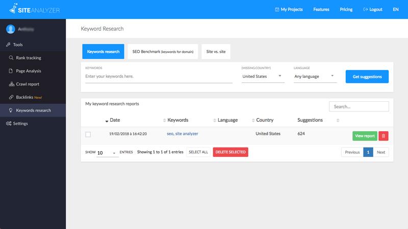 Keyword Research page Keyword Research page