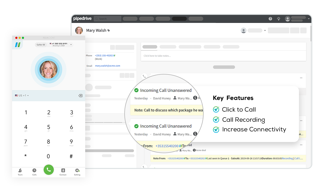 Easily combine your calls with one of our native integrations, like Pipedrive. Easily combine your calls with one of our native integrations, like Pipedrive.