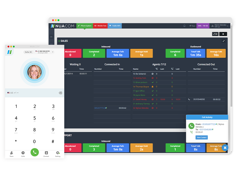 View all of your live calls Wallboard in your User Portal and quickly make calls from the NUACOM desktop app. View all of your live calls Wallboard in your User Portal and quickly make calls from the NUACOM desktop app.