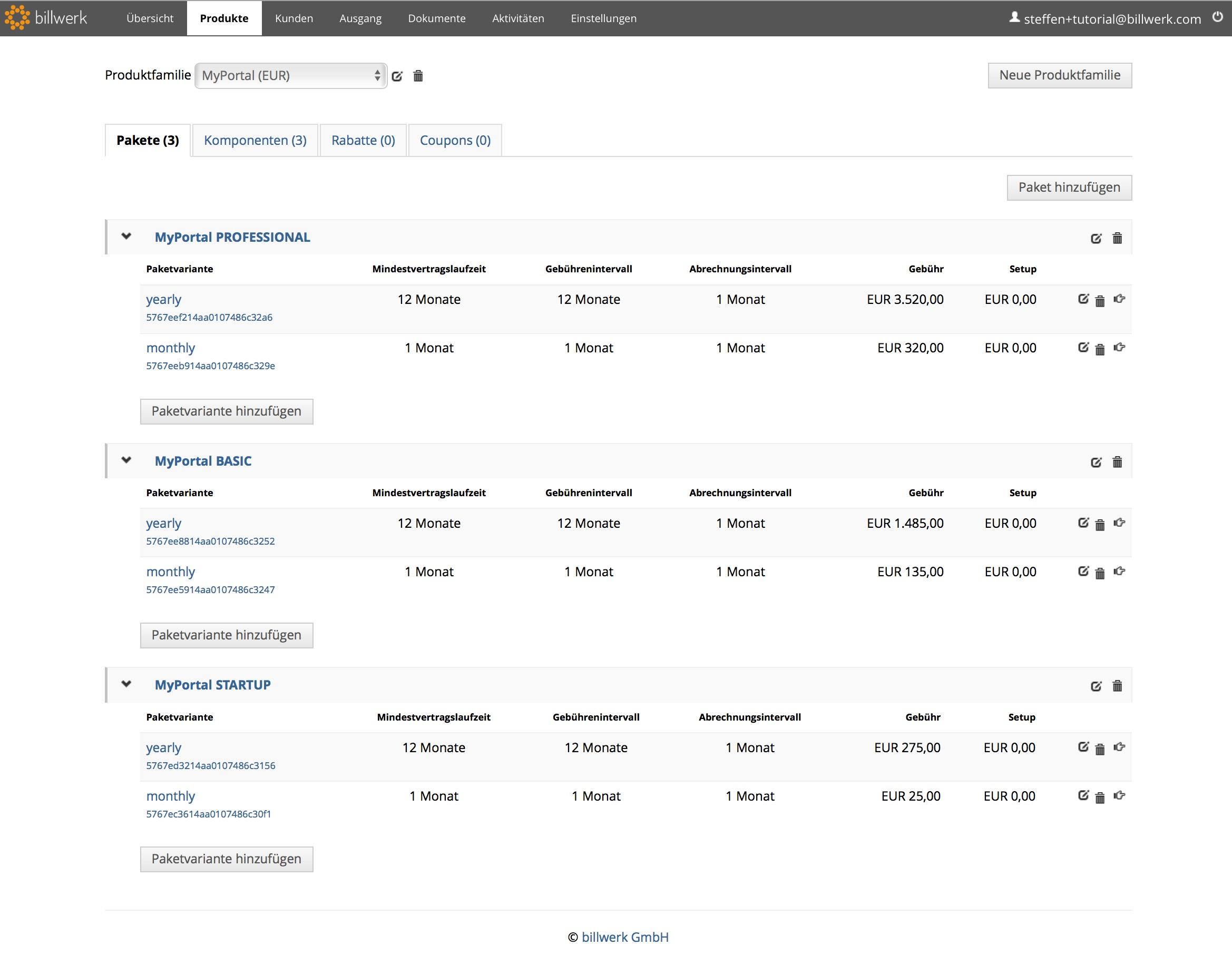 Billwerk: subscriptions list Billwerk: subscriptions list