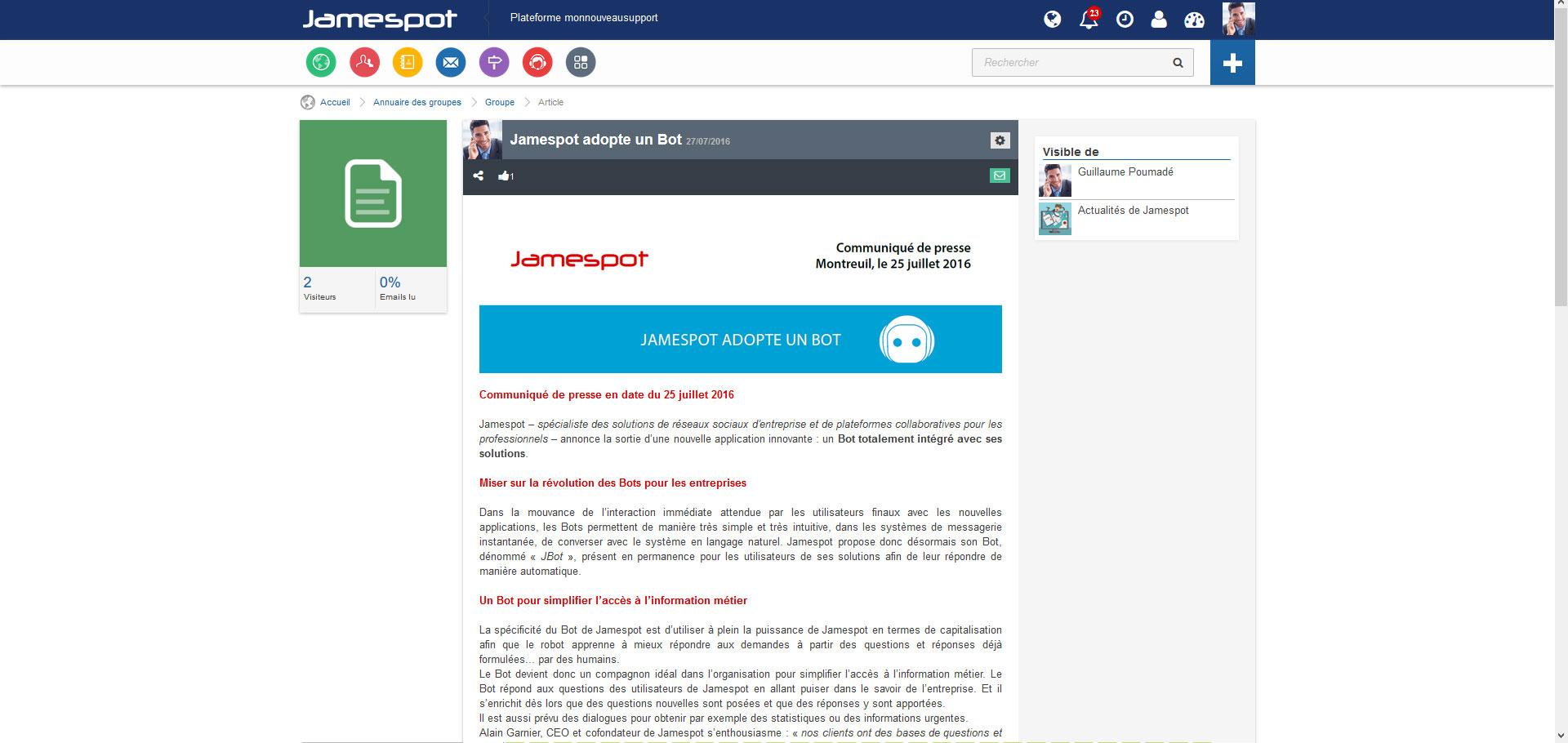 The team publishes information for customers (news, developments, events). The information is centralized in one area: the CSR The team publishes information for customers (news, developments, events). The information is centralized in one area: the CSR