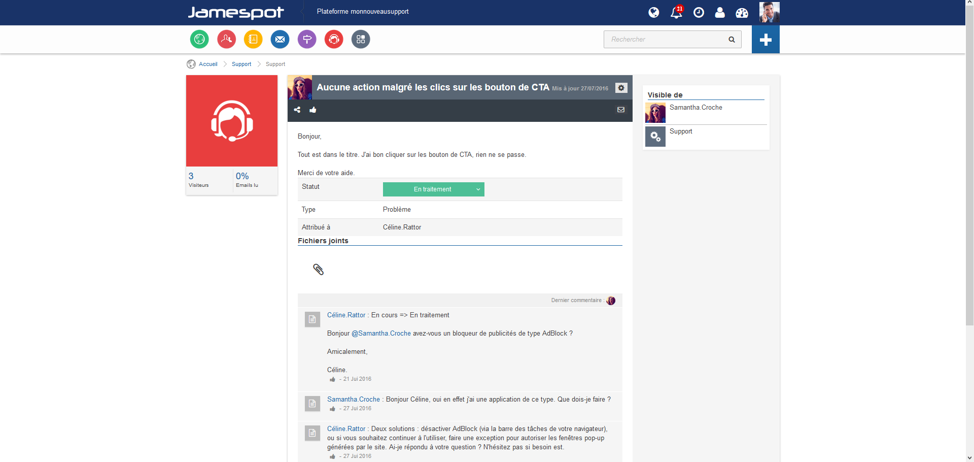 With features specific to enterprise social network Jamespot the support teams interact with customers With features specific to enterprise social network Jamespot the support teams interact with customers