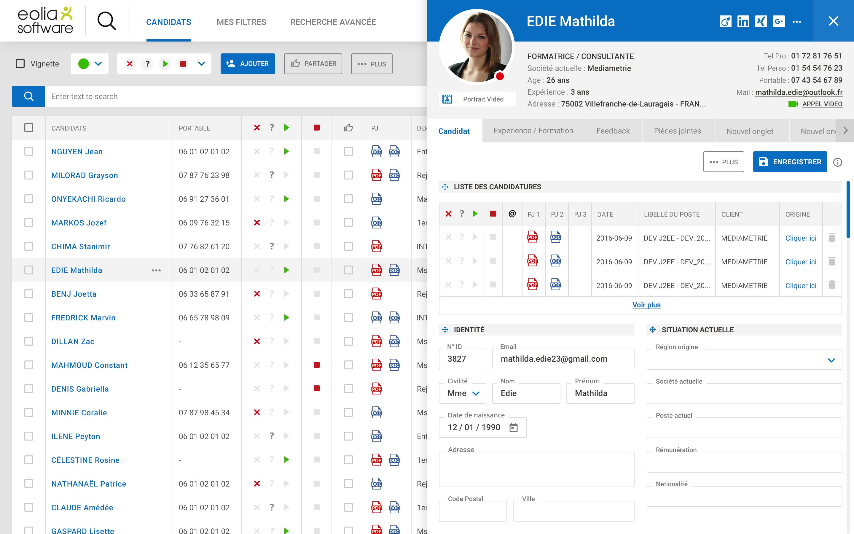 View recruiter portal - candidate list + opening of a candidate profile View recruiter portal - candidate list + opening of a candidate profile