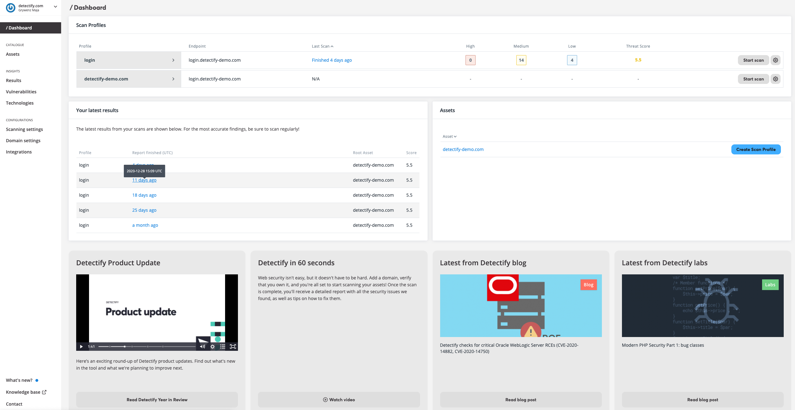 Detectify-Detectify Dashboard
