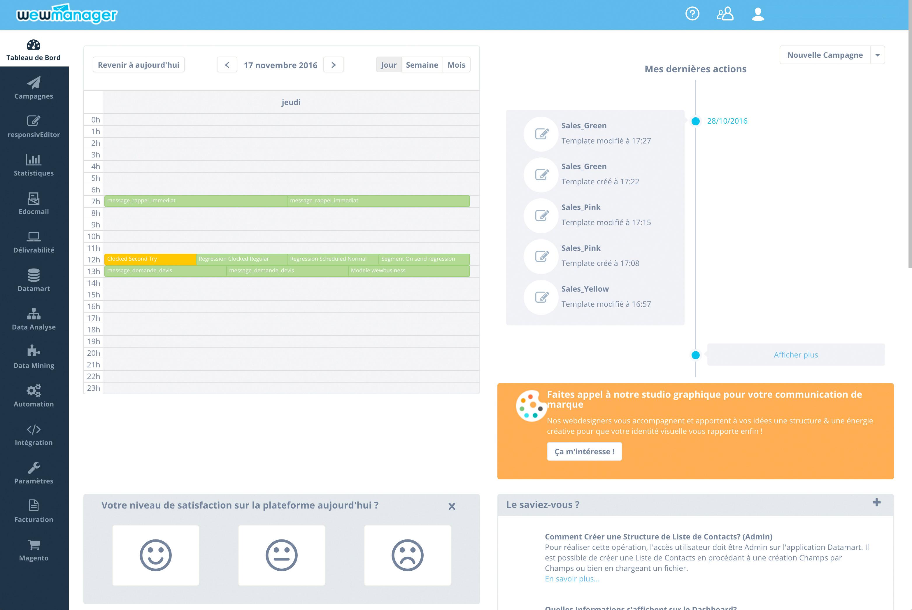 wewmanager: dashboard, track campaigns