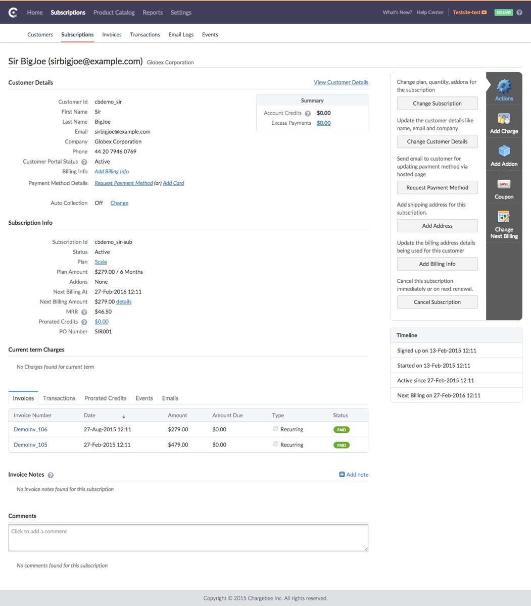 Chargebee - Chargebee: Customer card