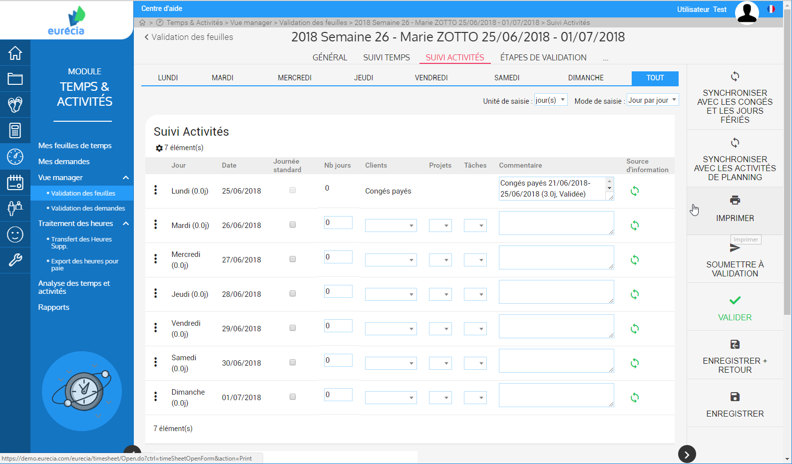 Management Module Time & Activities: timesheets Validation Management Module Time & Activities: timesheets Validation