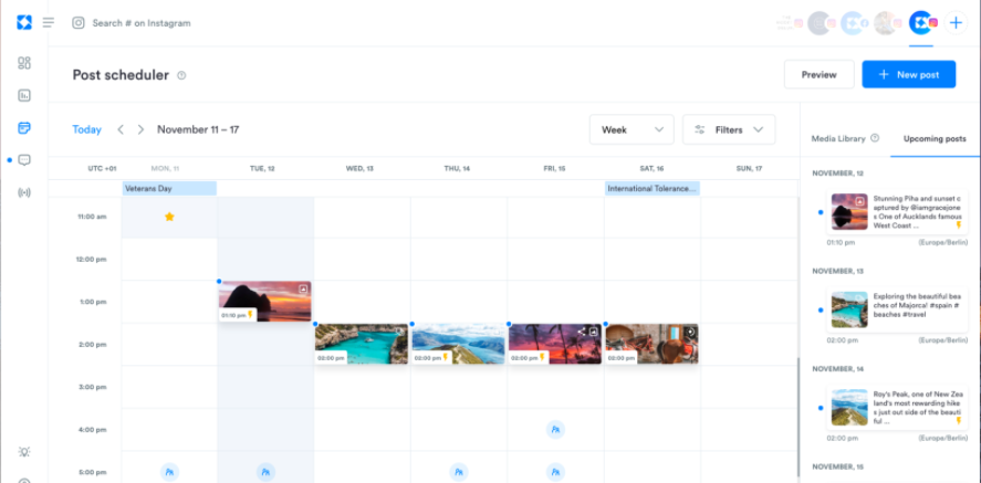 Schedule posts to Instagram and Facebook - including Carousel and Stories posts for Instagram. Cross post to multiple profiles. Automatic scheduling available. Schedule posts to Instagram and Facebook - including Carousel and Stories posts for Instagram. Cross post to multiple profiles. Automatic scheduling available.