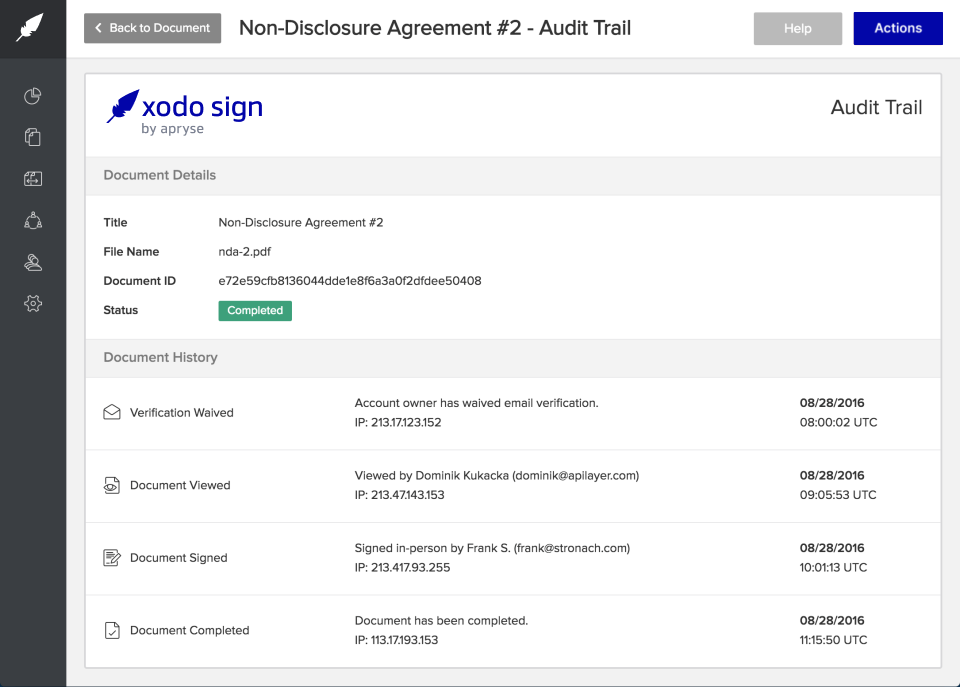 Xodo Sign (formerly eversign) - Xodo Sign audit trail